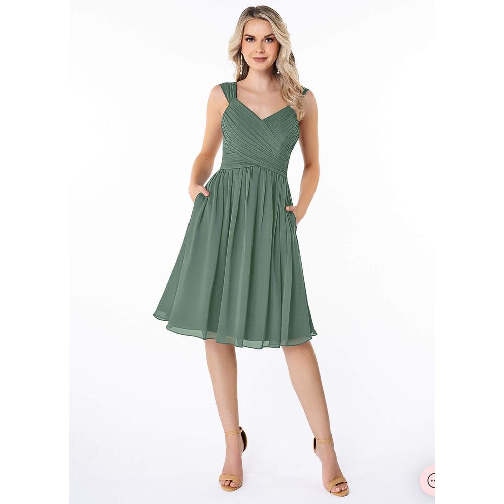 Azazie Angie Dress Womens 16A Eucalyptus Bridesmaid Knee Length Corset A-Line
